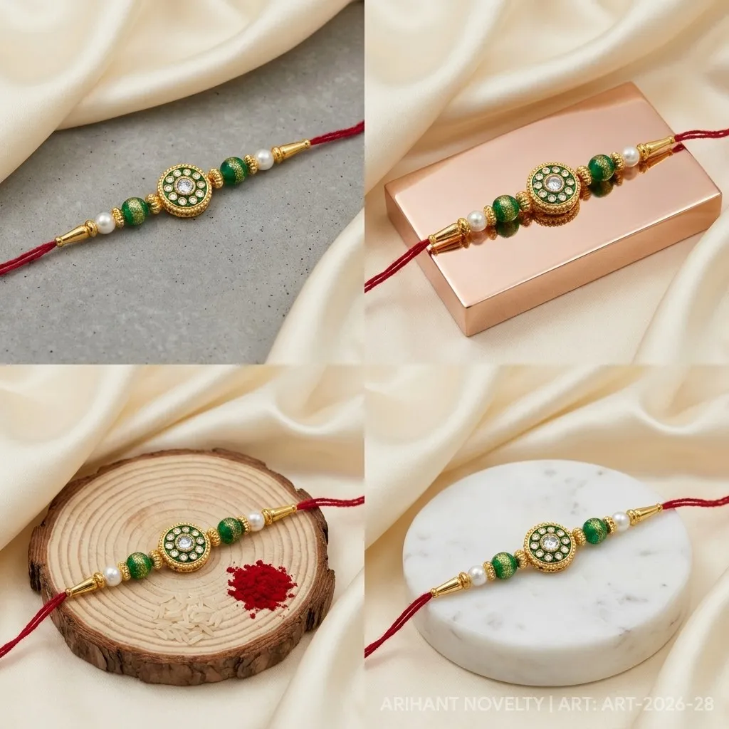Red Meenakari Bead Rakhi view 5