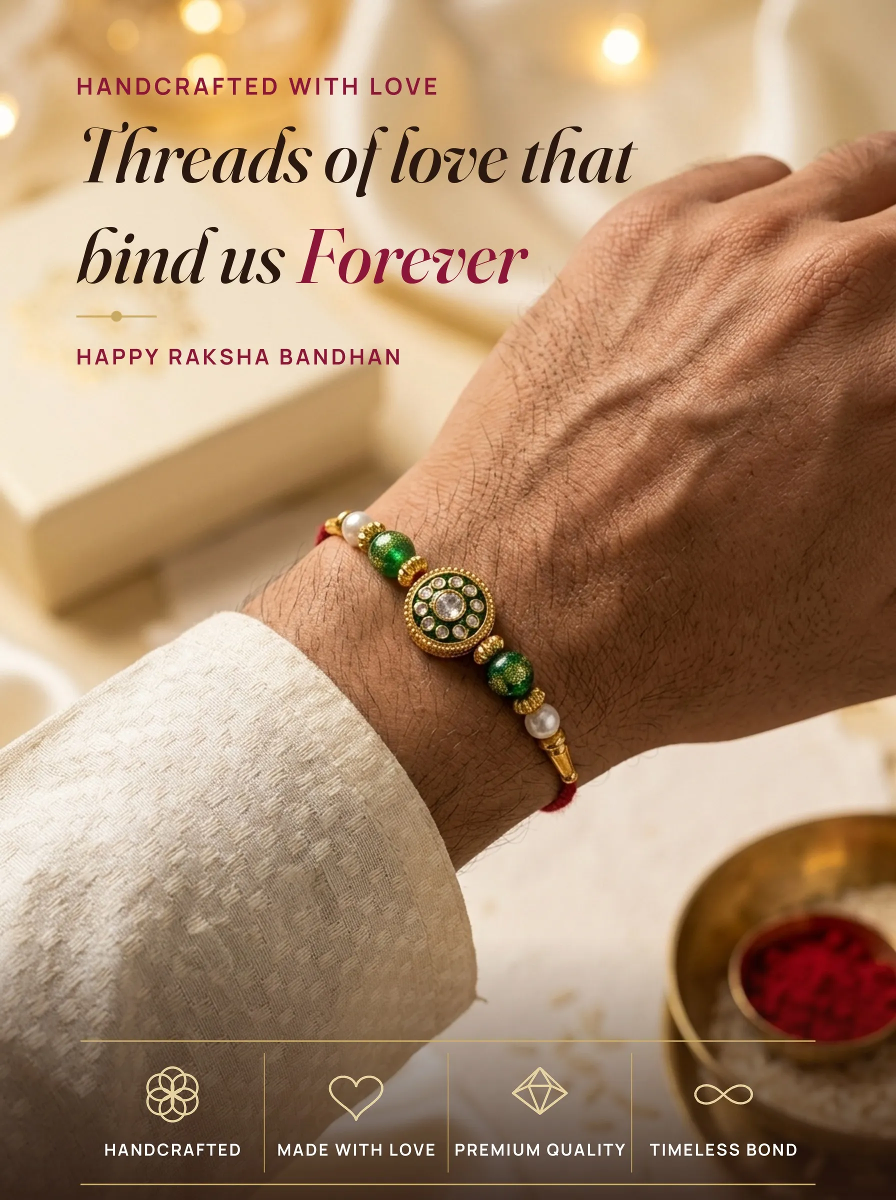 Red Meenakari Bead Rakhi – handmade Meenakari rakhi from Bikaner by Arihant Novelty