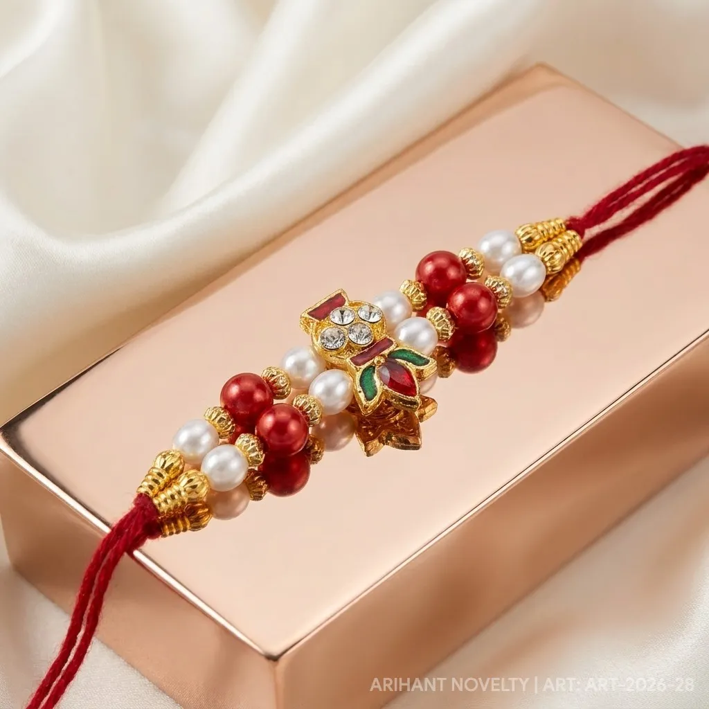 Gold CZ Grid Pearl Rakhi view 2