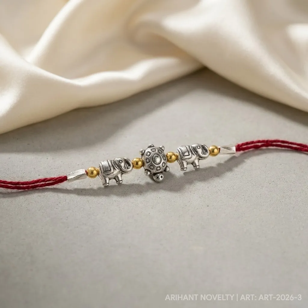 Oxidised Silver Elephant & Turtle – handmade Traditional rakhi from Bikaner by Arihant Novelty
