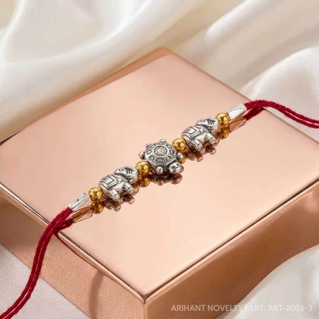 Oxidised Silver Elephant & Turtle – handmade Traditional rakhi from Bikaner by Arihant Novelty