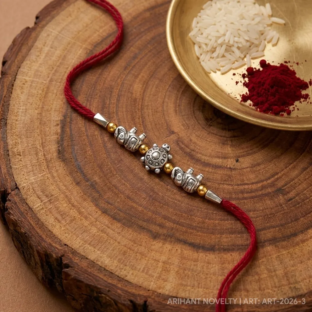 Oxidised Silver Elephant & Turtle – handmade Traditional rakhi from Bikaner by Arihant Novelty