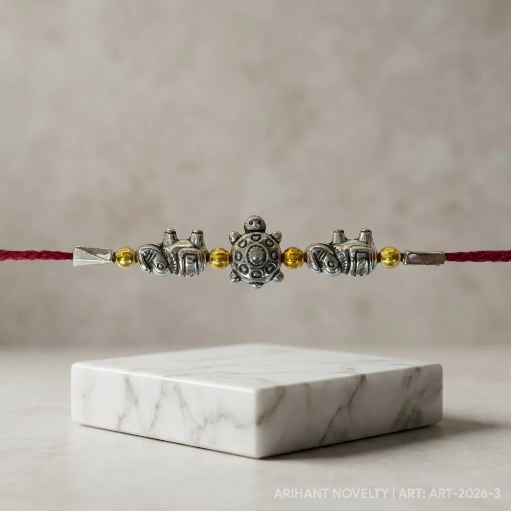 Oxidised Silver Elephant & Turtle – handmade Traditional rakhi from Bikaner by Arihant Novelty