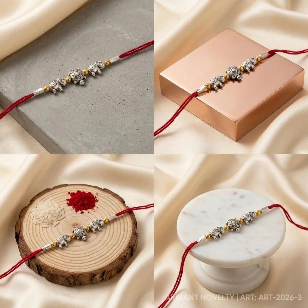 Oxidised Silver Elephant & Turtle – handmade Traditional rakhi from Bikaner by Arihant Novelty