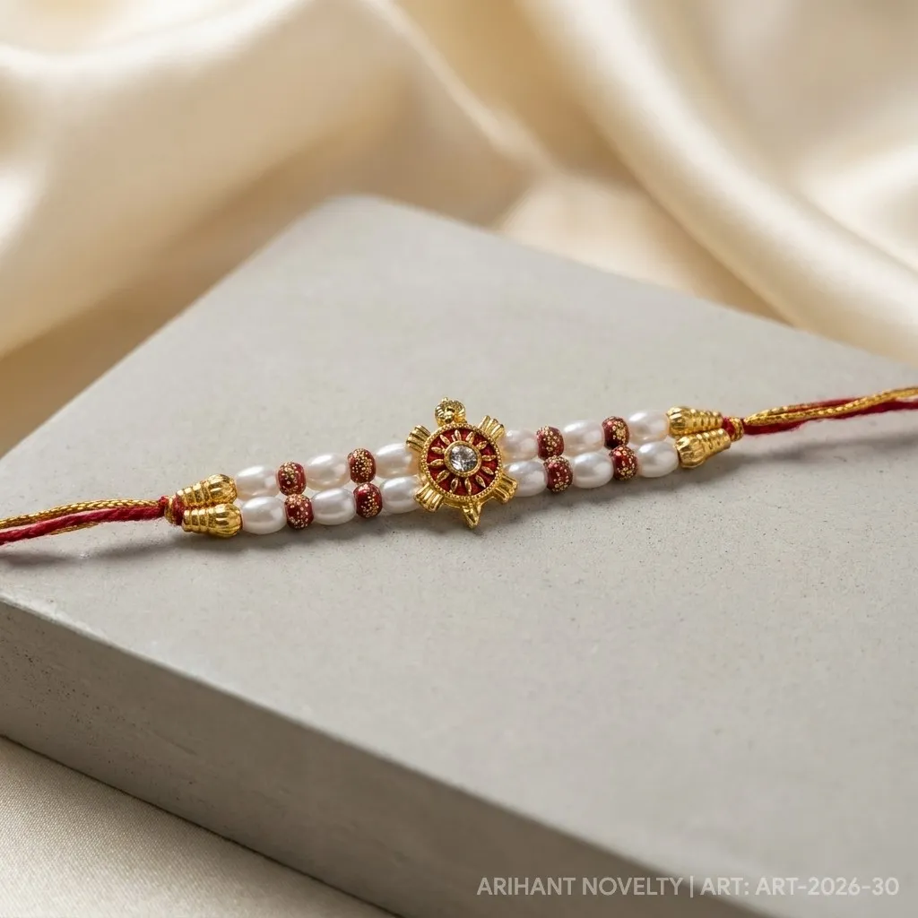 Turtle Charm Pearl Rakhi – handmade Traditional rakhi from Bikaner by Arihant Novelty
