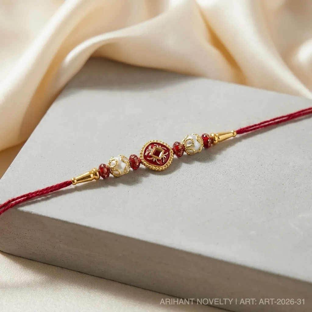 Emerald Shimmer Bead Rakhi – handmade Traditional rakhi from Bikaner by Arihant Novelty