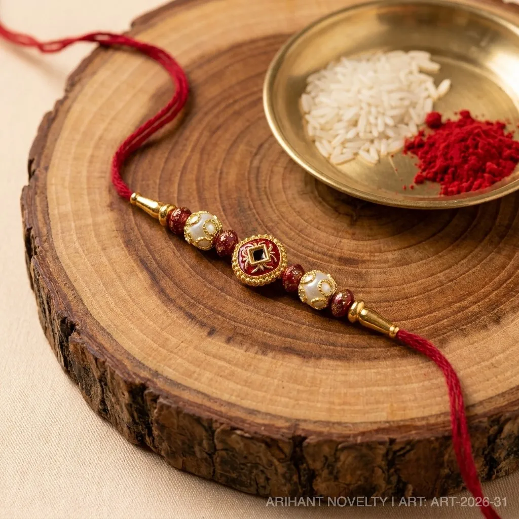 Emerald Shimmer Bead Rakhi view 3