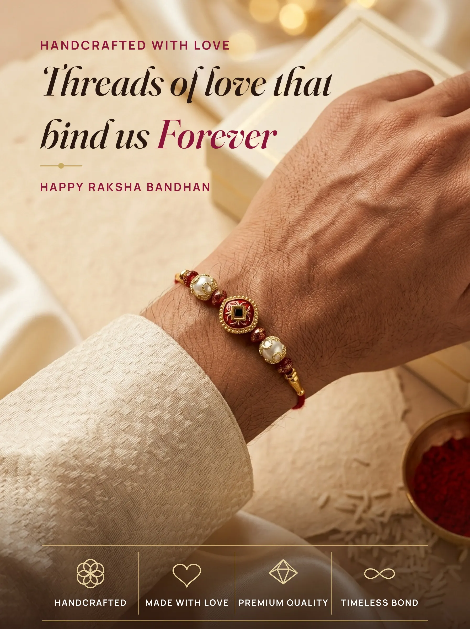 Emerald Shimmer Bead Rakhi – handmade Traditional rakhi from Bikaner by Arihant Novelty