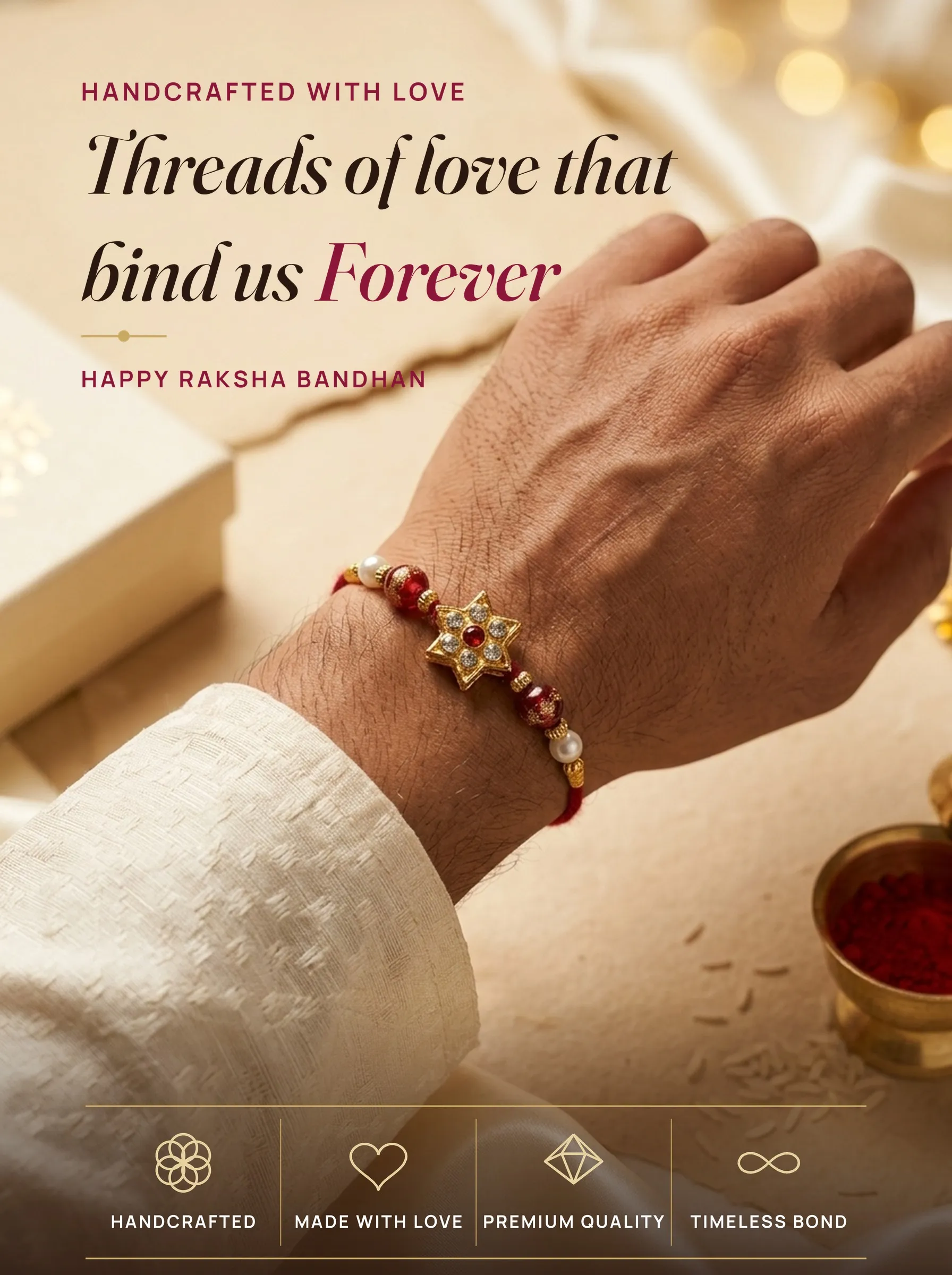 CZ Star Pearl Rakhi – handmade Kundan rakhi from Bikaner by Arihant Novelty