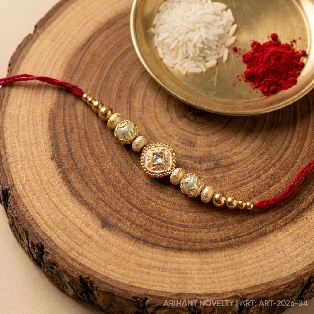 Gold Lotus CZ Pearl Rakhi view 3