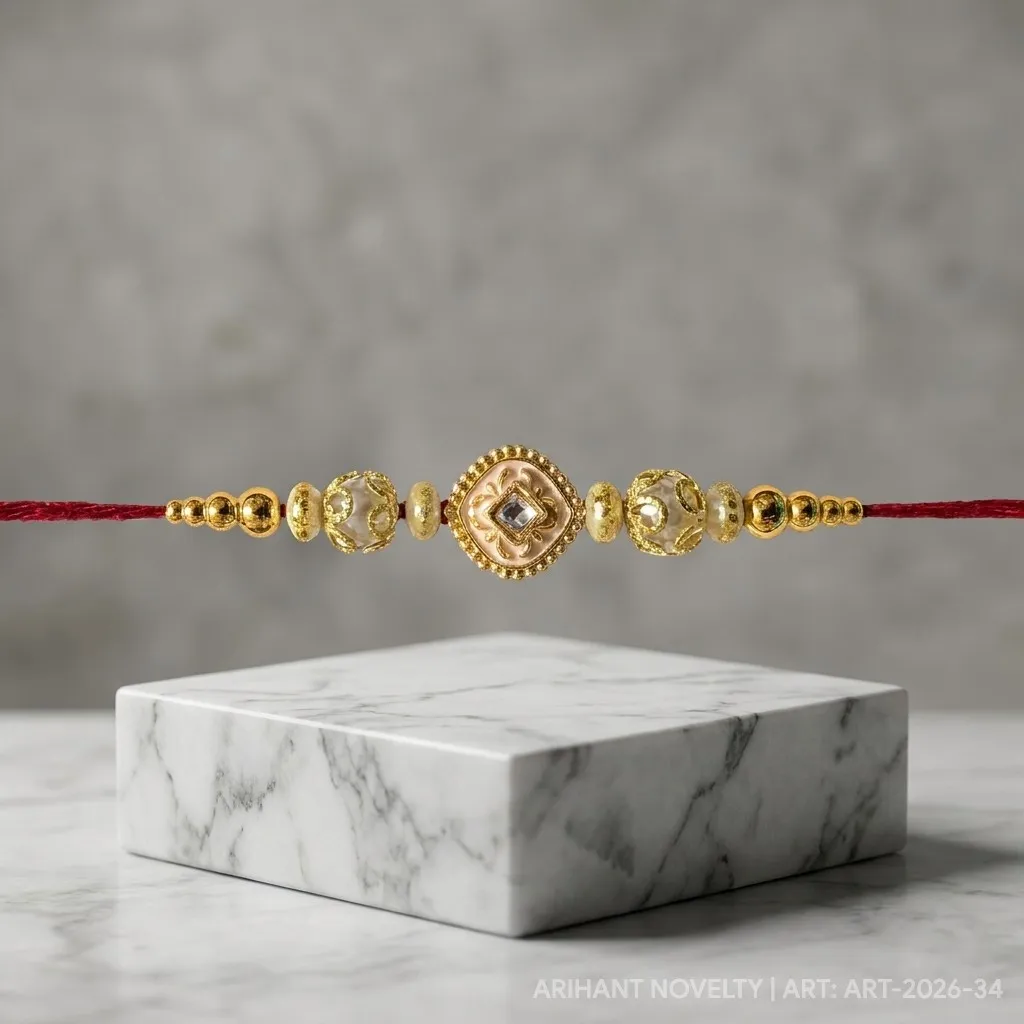 Gold Lotus CZ Pearl Rakhi view 4
