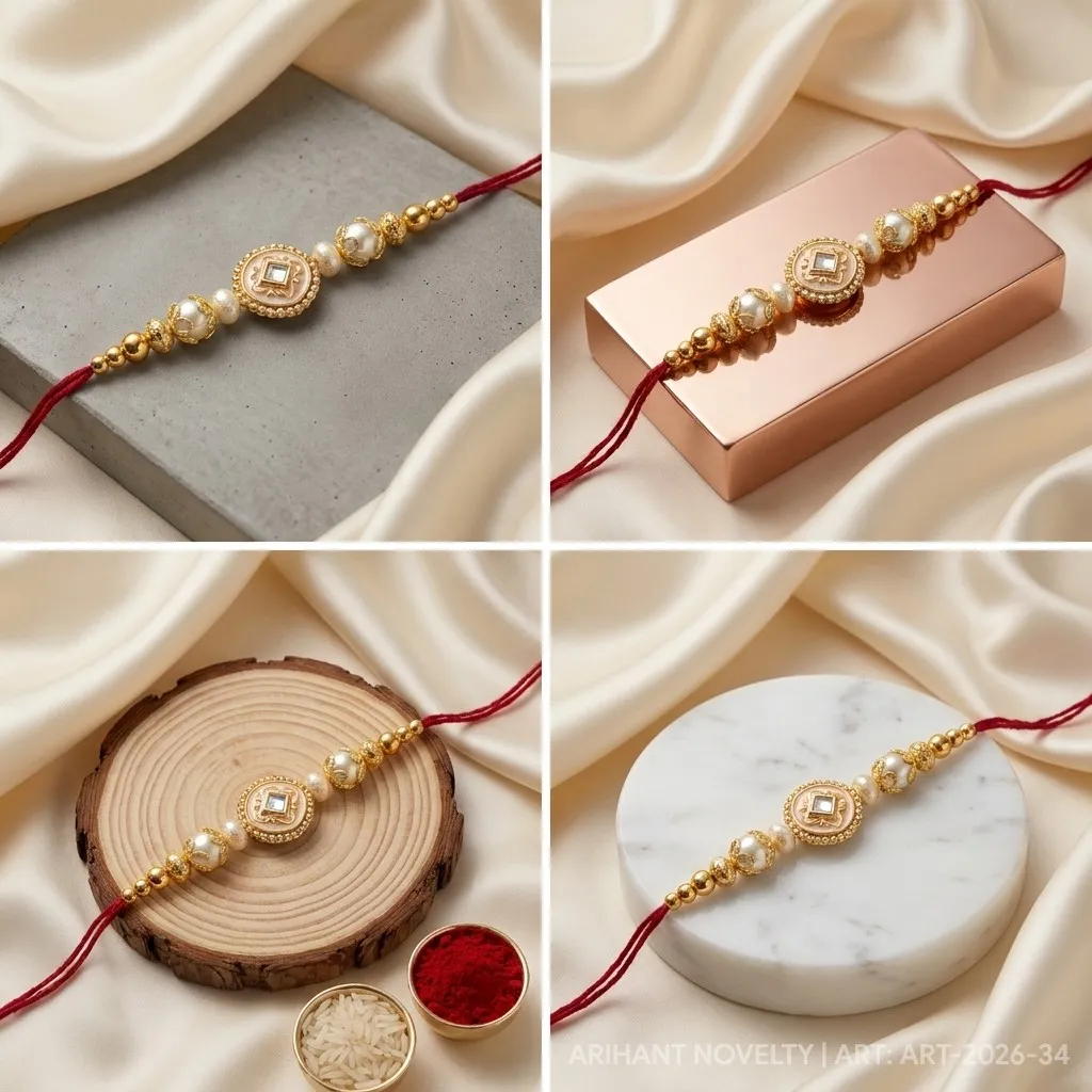 Gold Lotus CZ Pearl Rakhi view 5