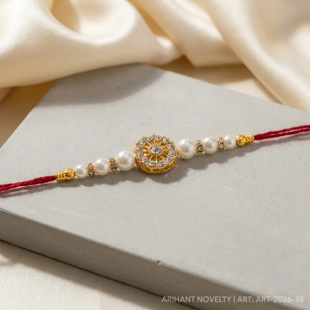 Square Meenakari Pearl Trio – handmade Meenakari rakhi from Bikaner by Arihant Novelty