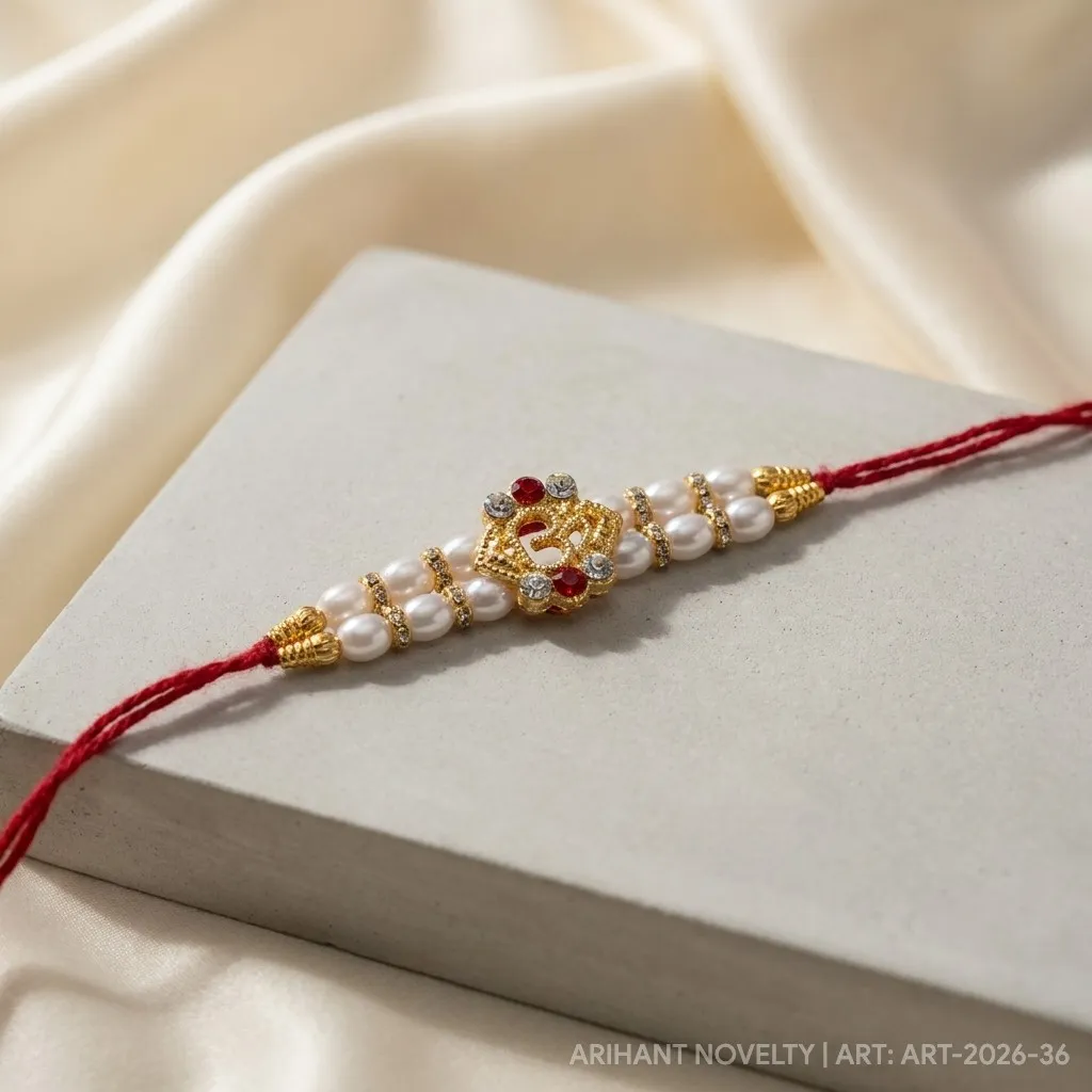 OM Symbol Pearl Rakhi – handmade Traditional rakhi from Bikaner by Arihant Novelty