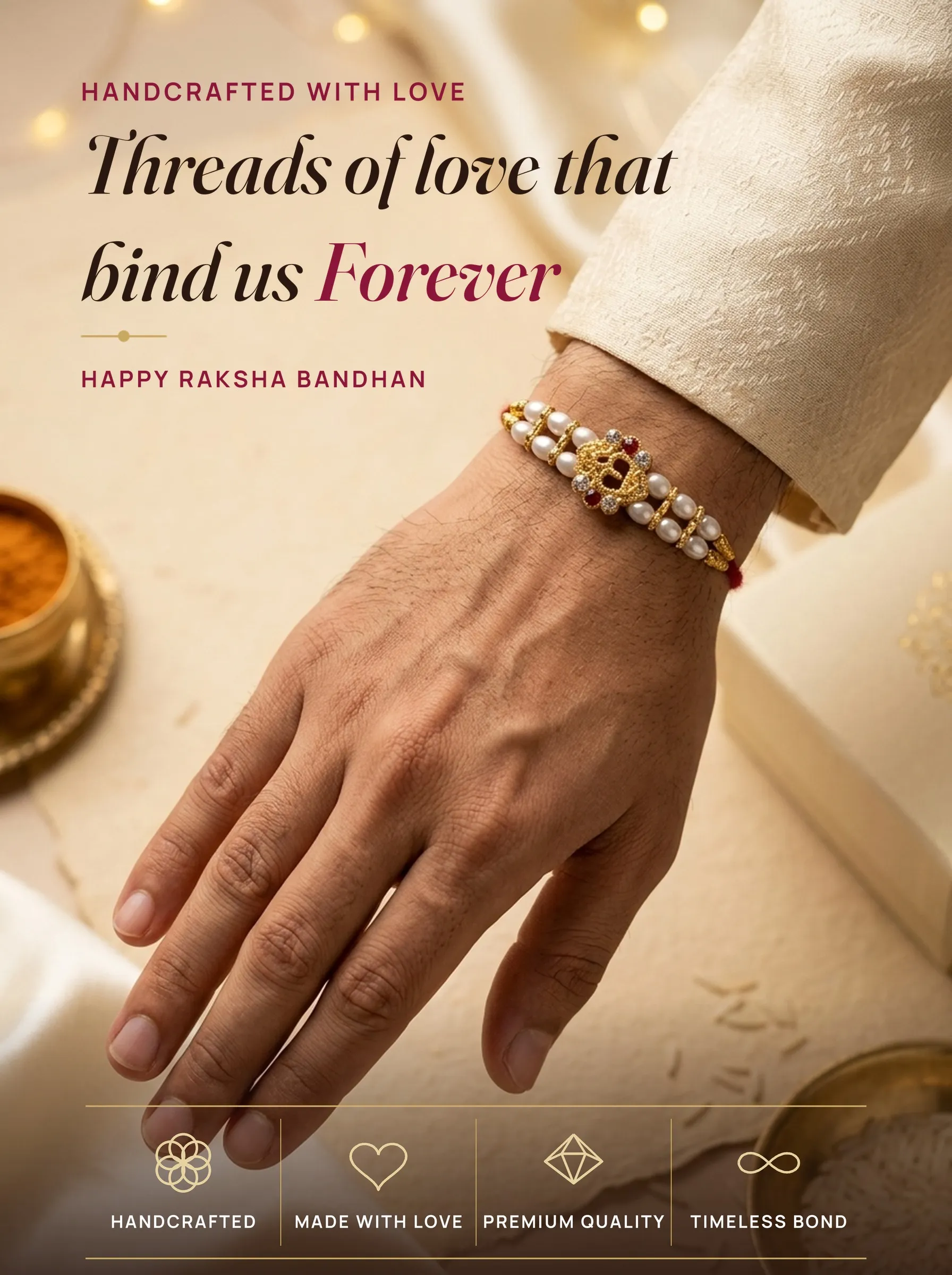 OM Symbol Pearl Rakhi – handmade Traditional rakhi from Bikaner by Arihant Novelty