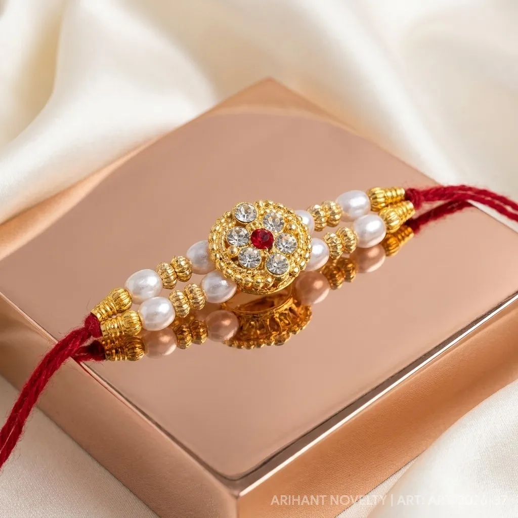 Ruby Flower CZ Pearl Rakhi view 2
