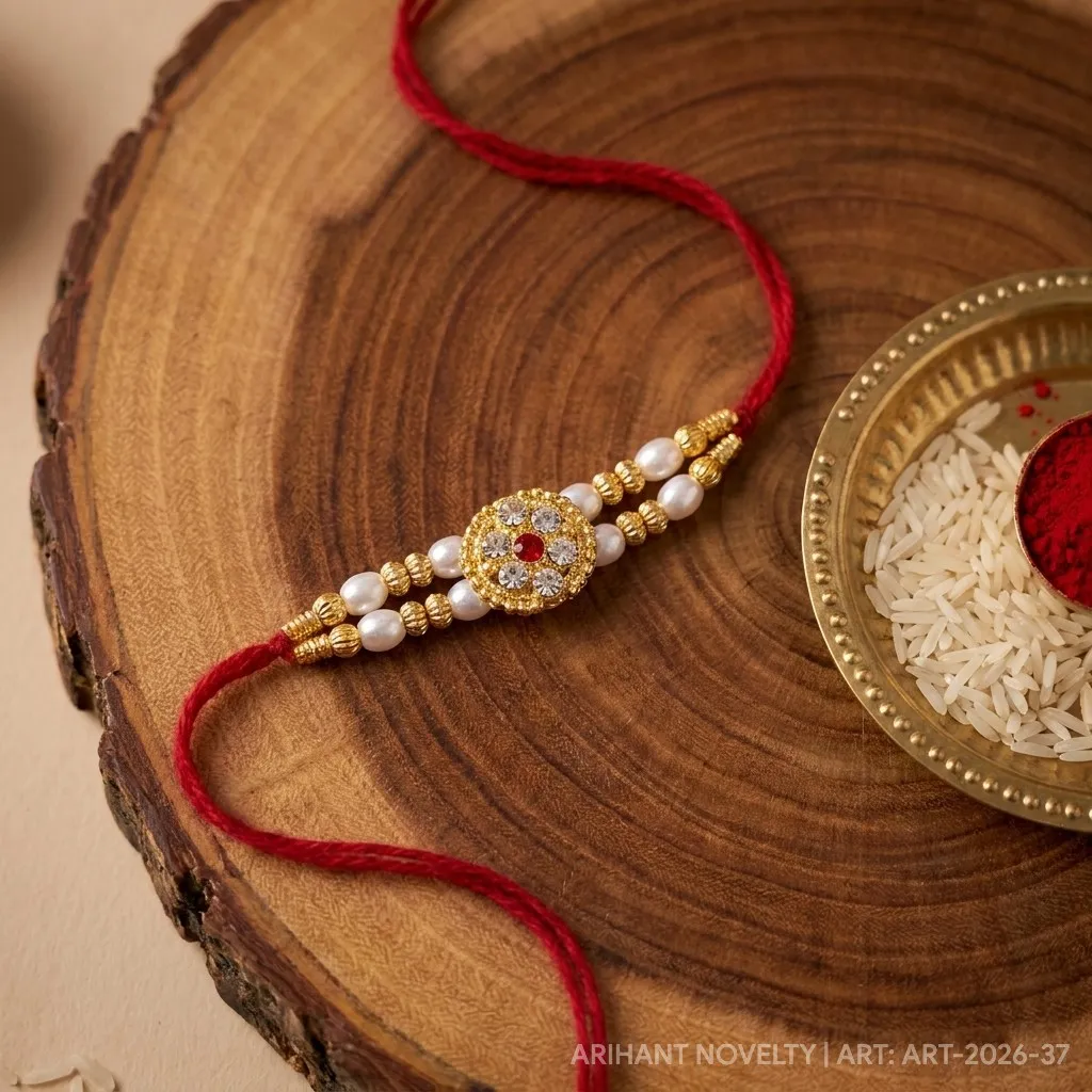Ruby Flower CZ Pearl Rakhi view 3