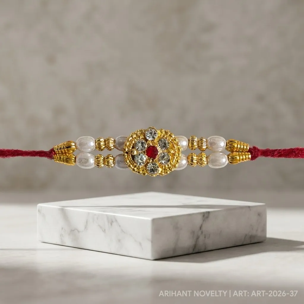 Ruby Flower CZ Pearl Rakhi view 4