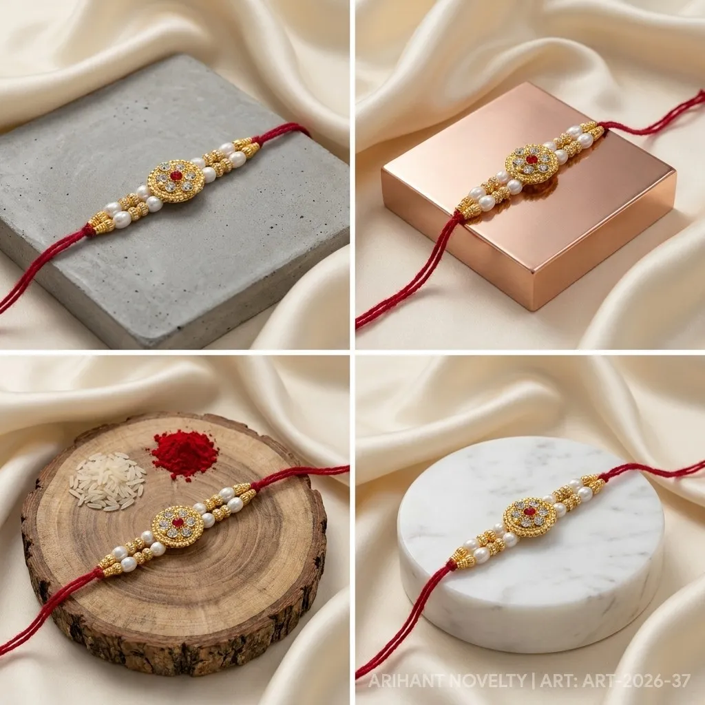 Ruby Flower CZ Pearl Rakhi view 5
