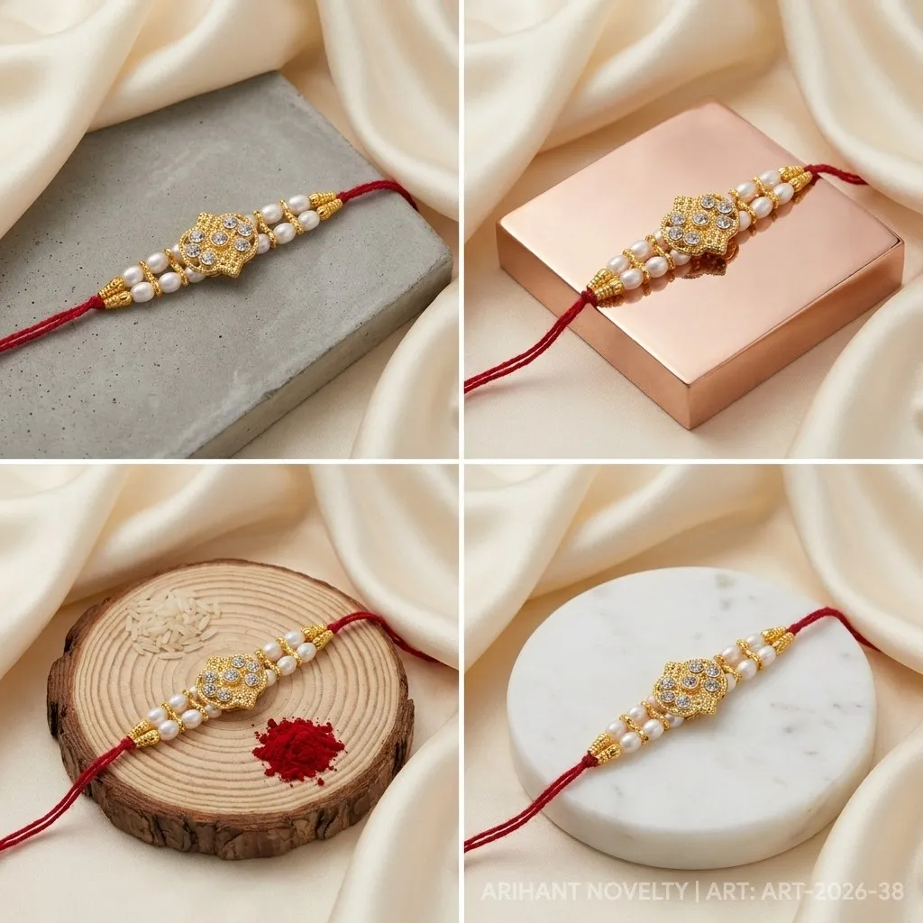 Full CZ Lotus Pearl Rakhi view 5
