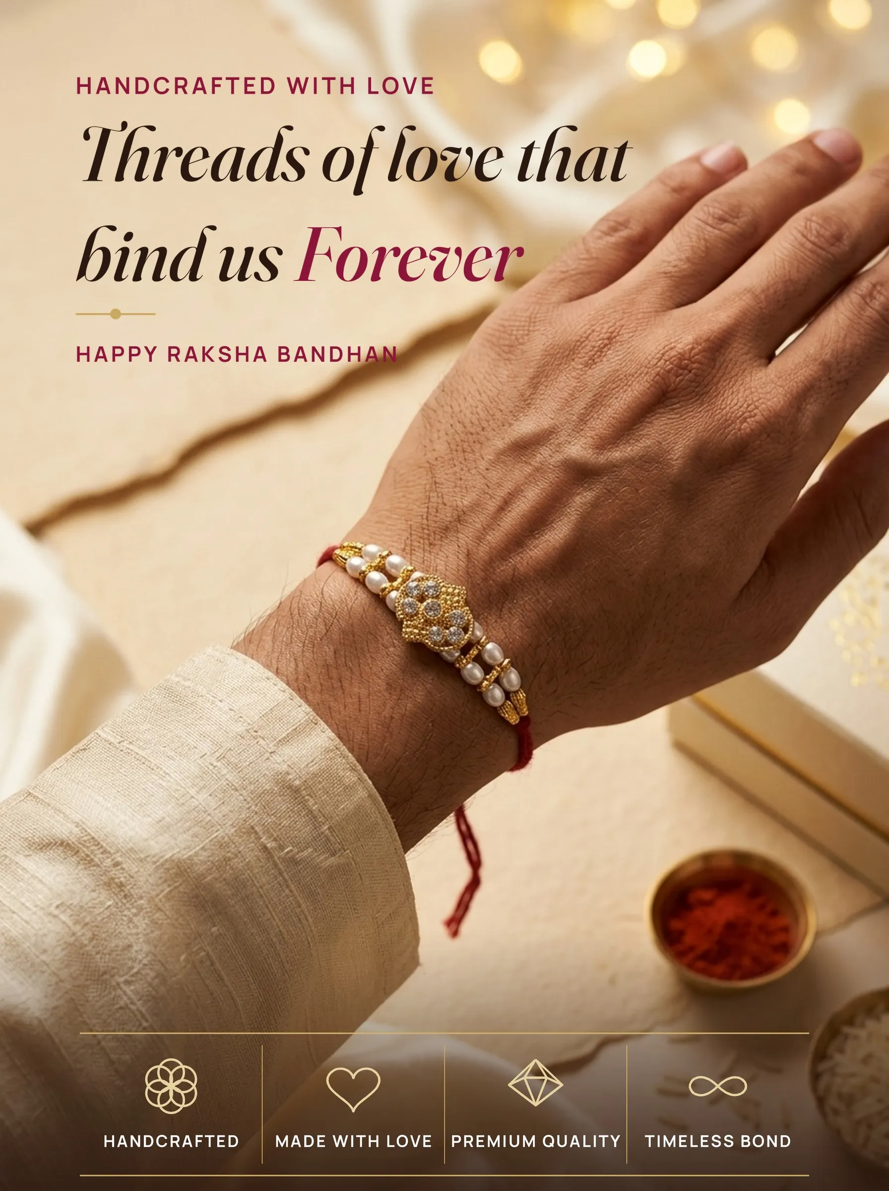 Full CZ Lotus Pearl Rakhi – handmade Kundan rakhi from Bikaner by Arihant Novelty