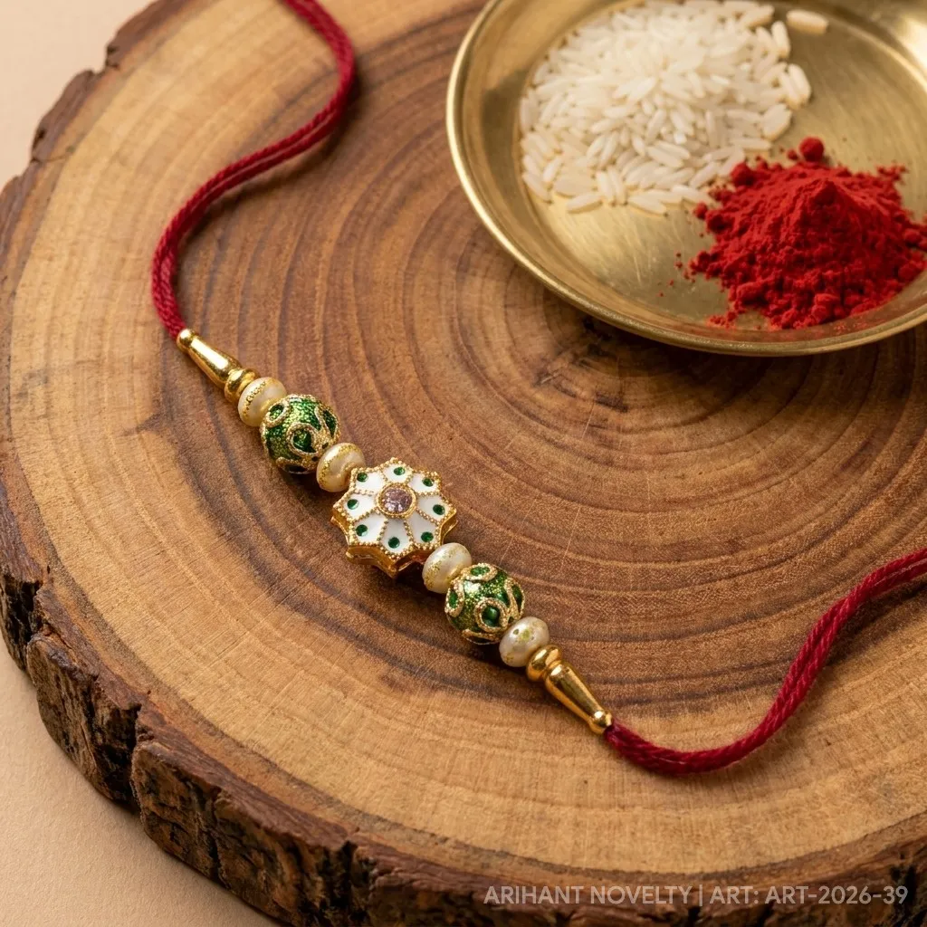 Green Shimmer Star Bead Rakhi view 3