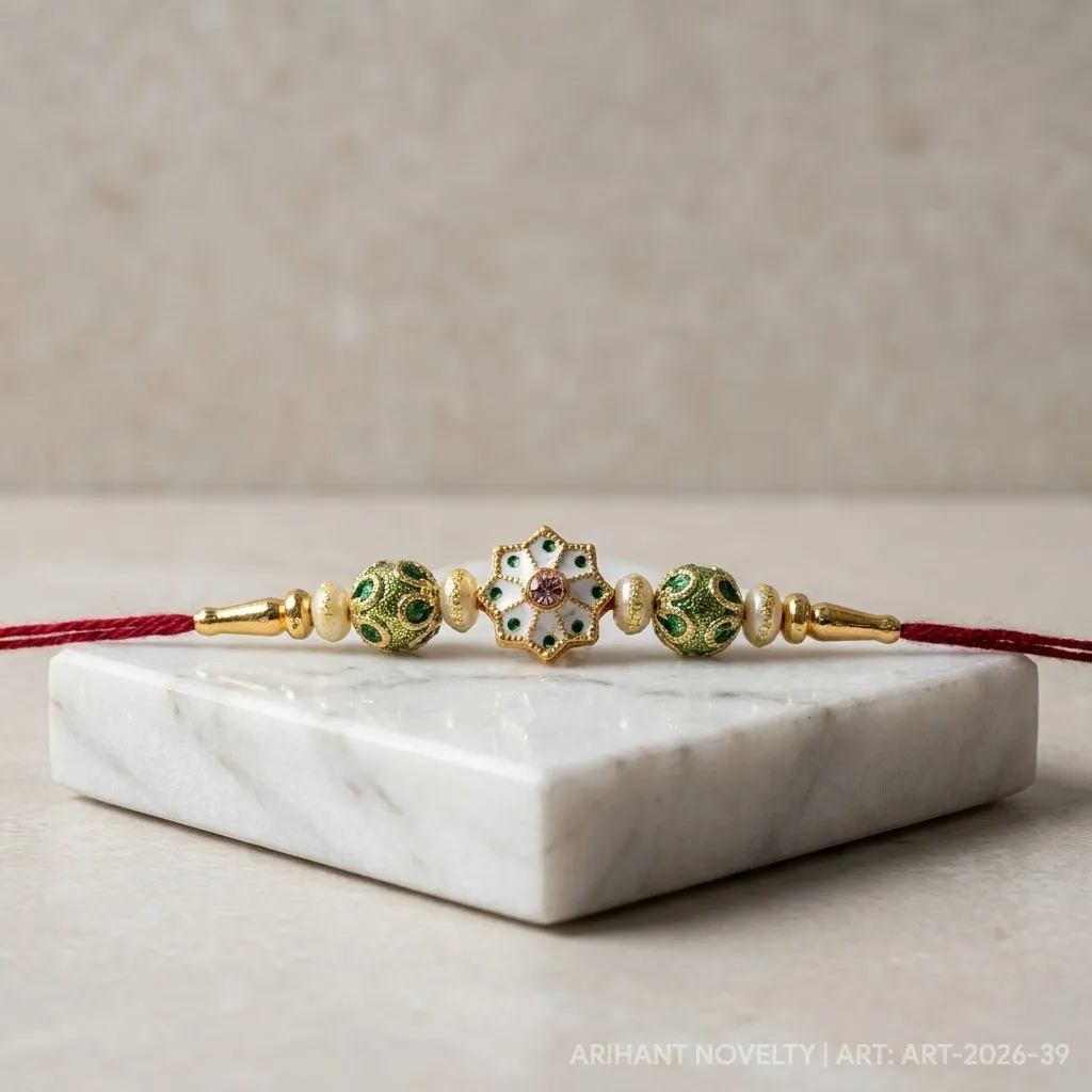 Green Shimmer Star Bead Rakhi view 4