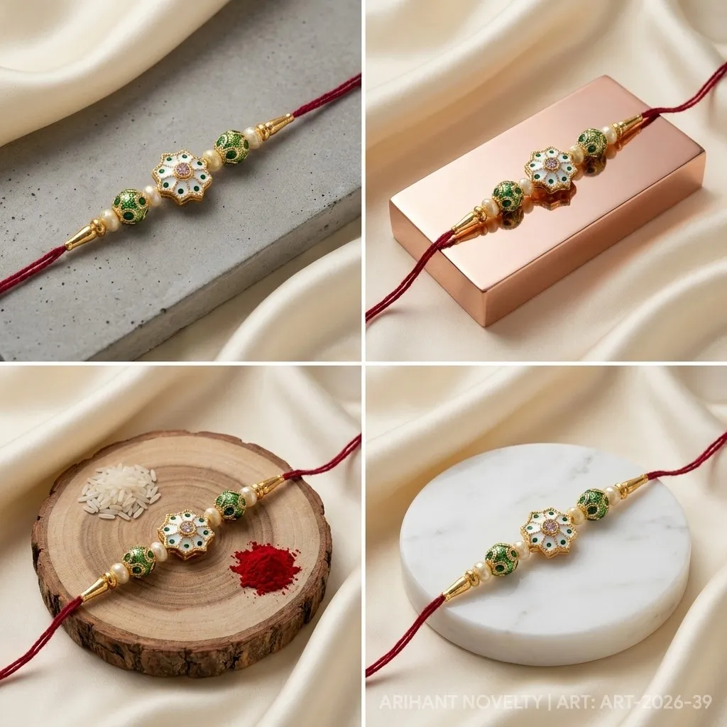 Green Shimmer Star Bead Rakhi view 5