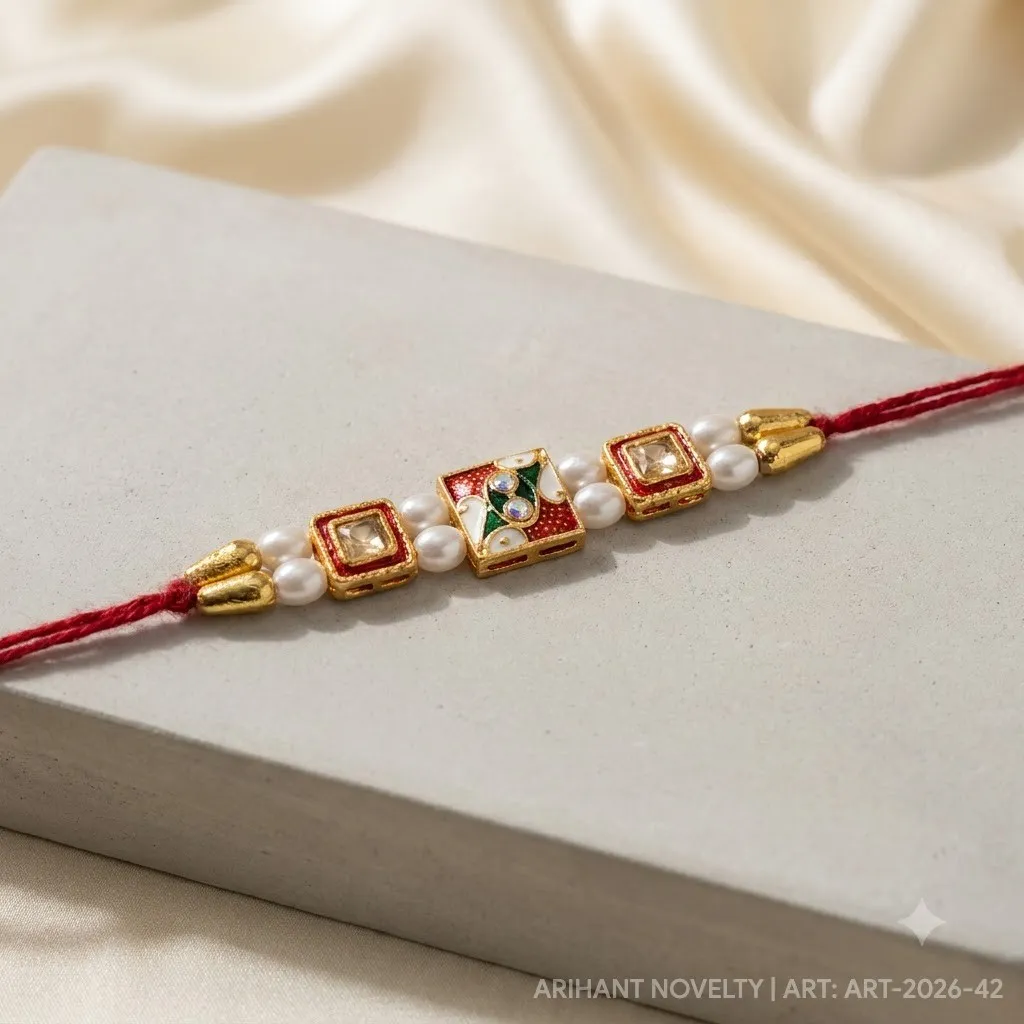 Red-Green Meenakari Trio Rakhi