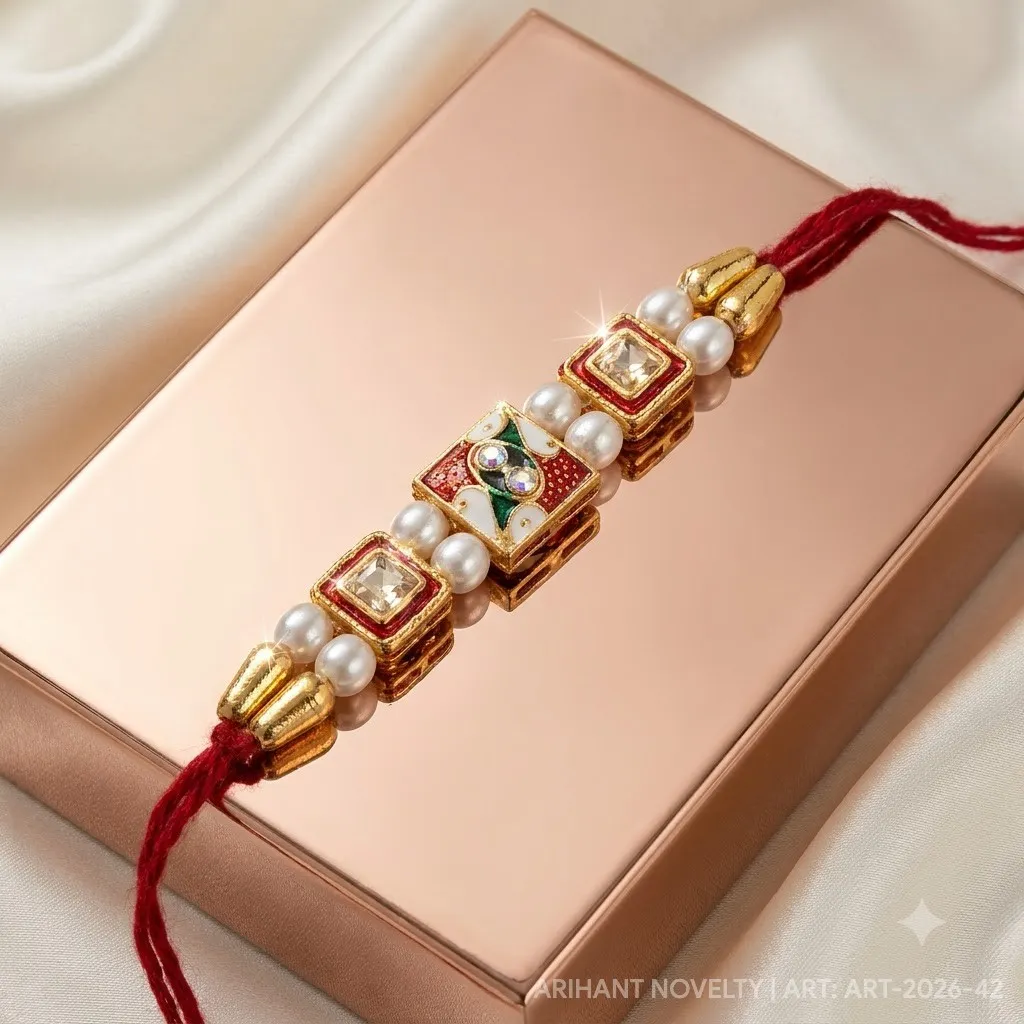 Red-Green Meenakari Trio Rakhi