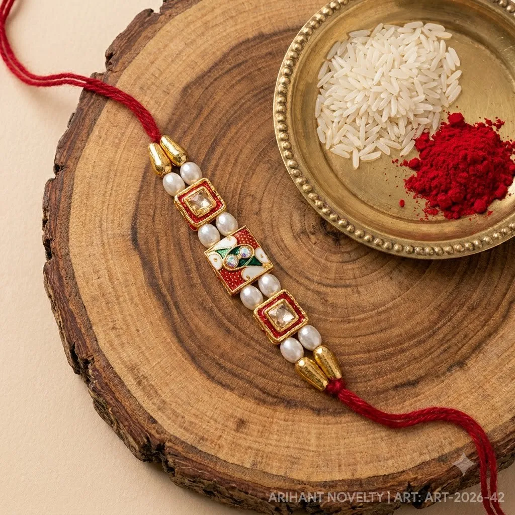 Red-Green Meenakari Trio Rakhi