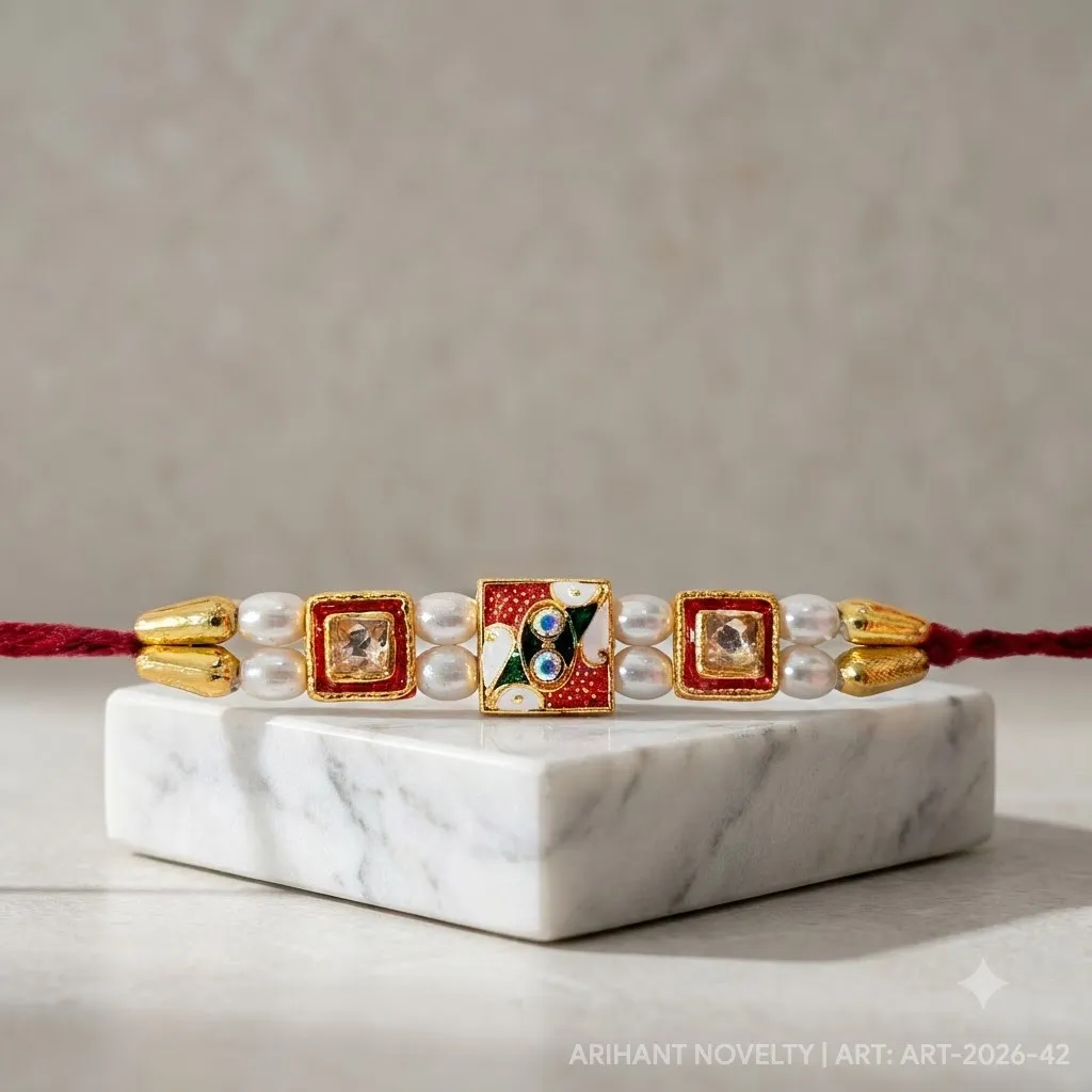 Red-Green Meenakari Trio Rakhi