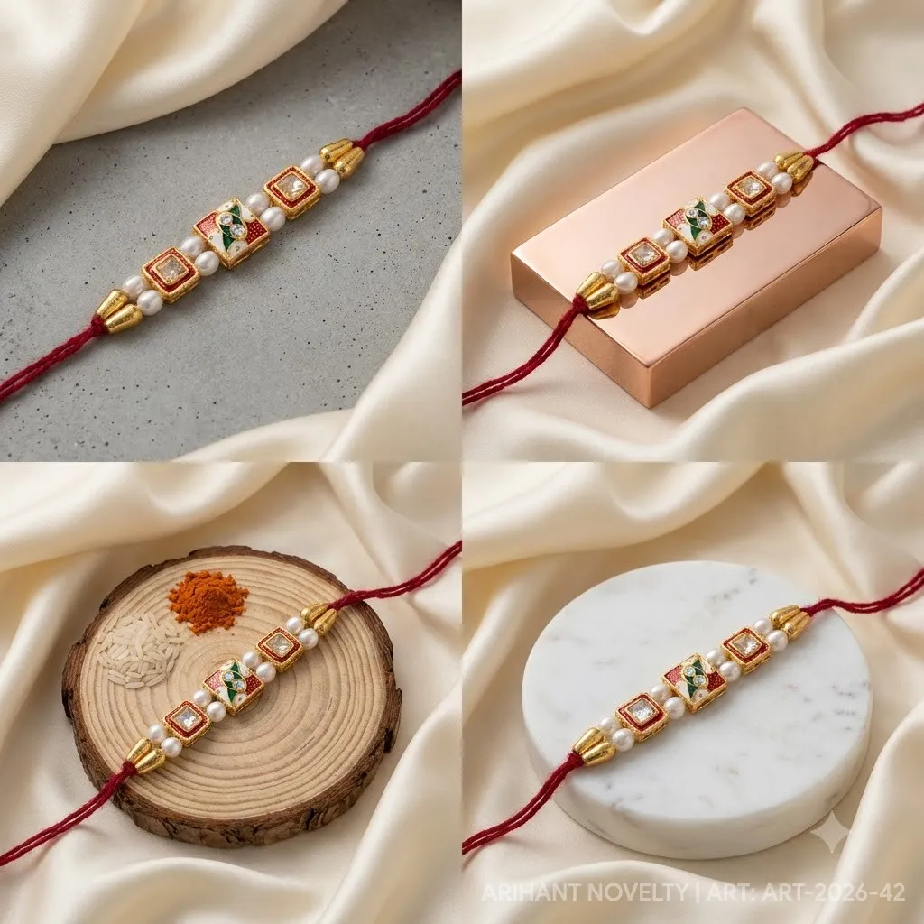 Red-Green Meenakari Trio Rakhi