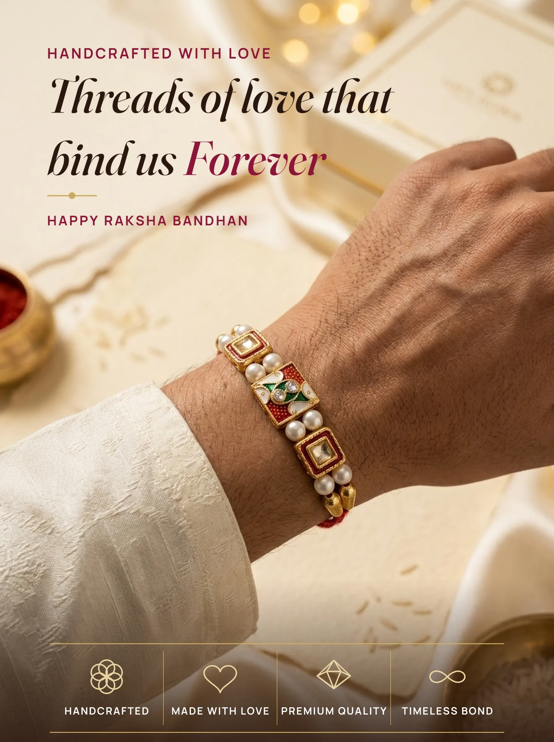 Red-Green Meenakari Trio Rakhi