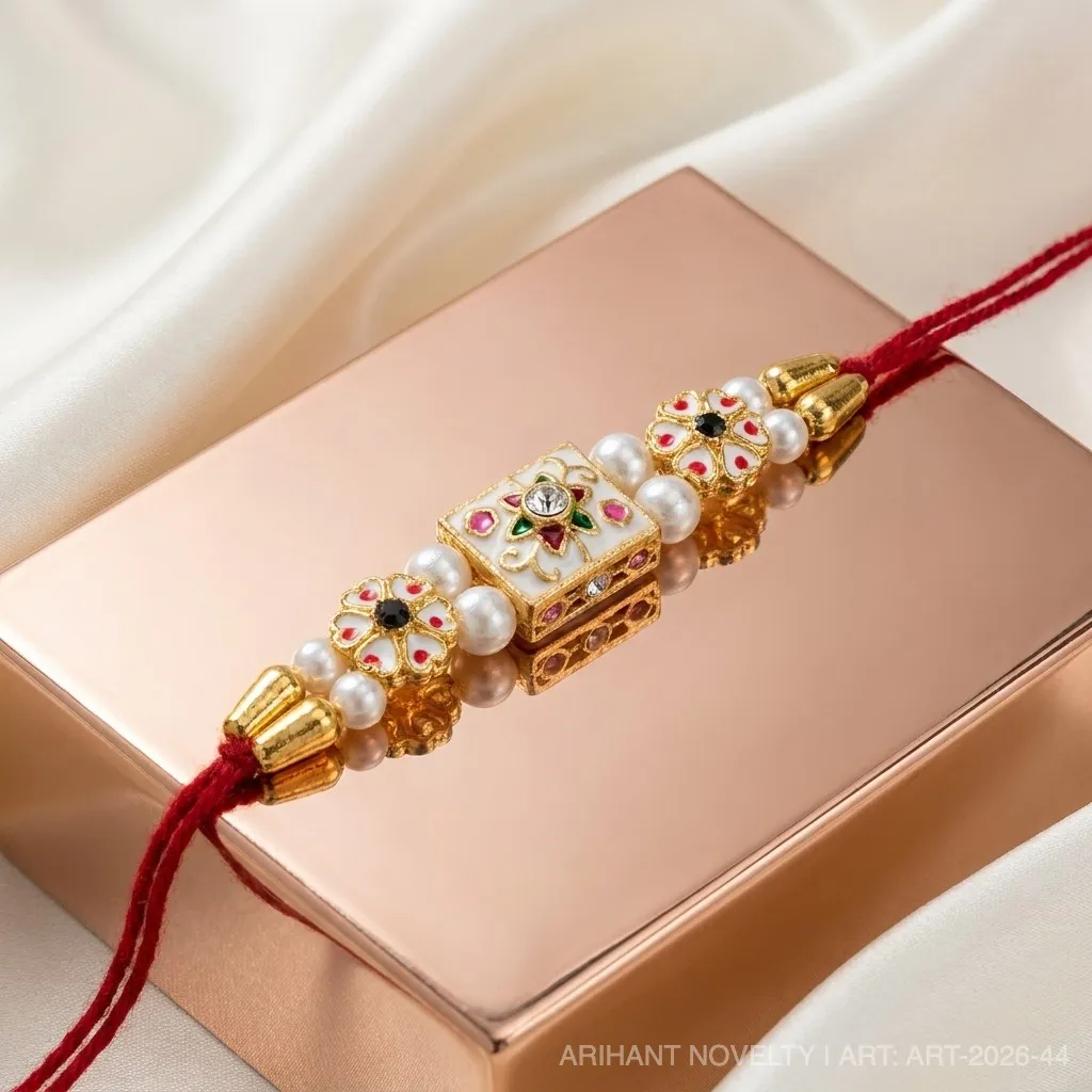 Triple Meenakari Pearl Rakhi view 2