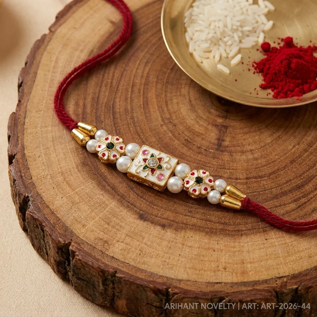 Triple Meenakari Pearl Rakhi view 3