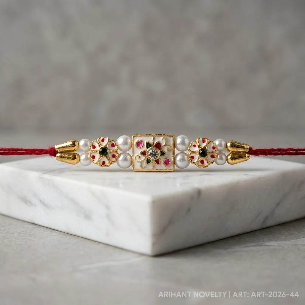 Triple Meenakari Pearl Rakhi view 4