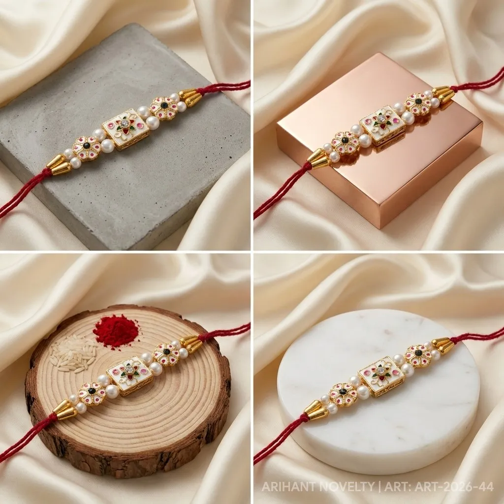 Triple Meenakari Pearl Rakhi view 5