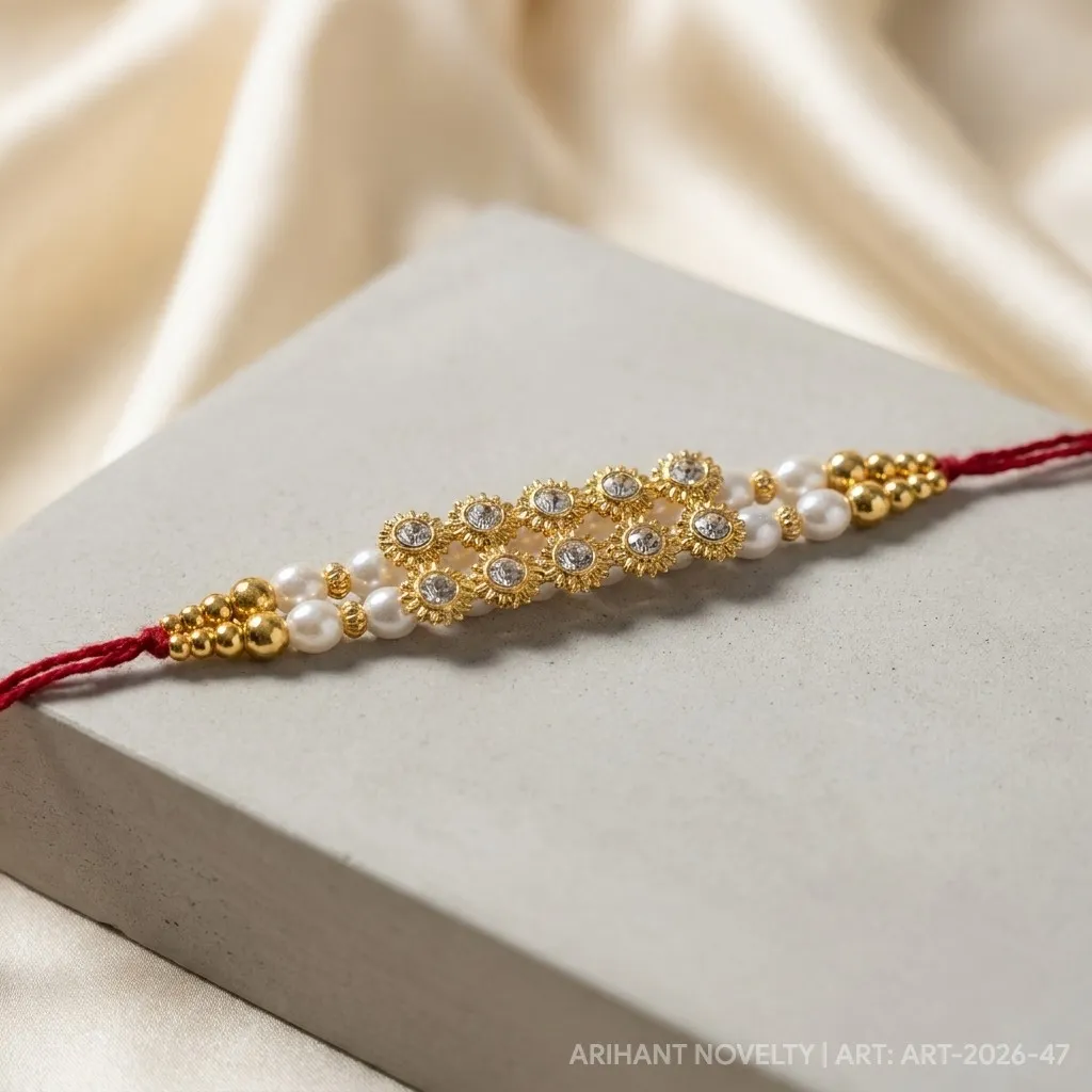 Gold Lattice Wide Band – handmade Statement rakhi from Bikaner by Arihant Novelty