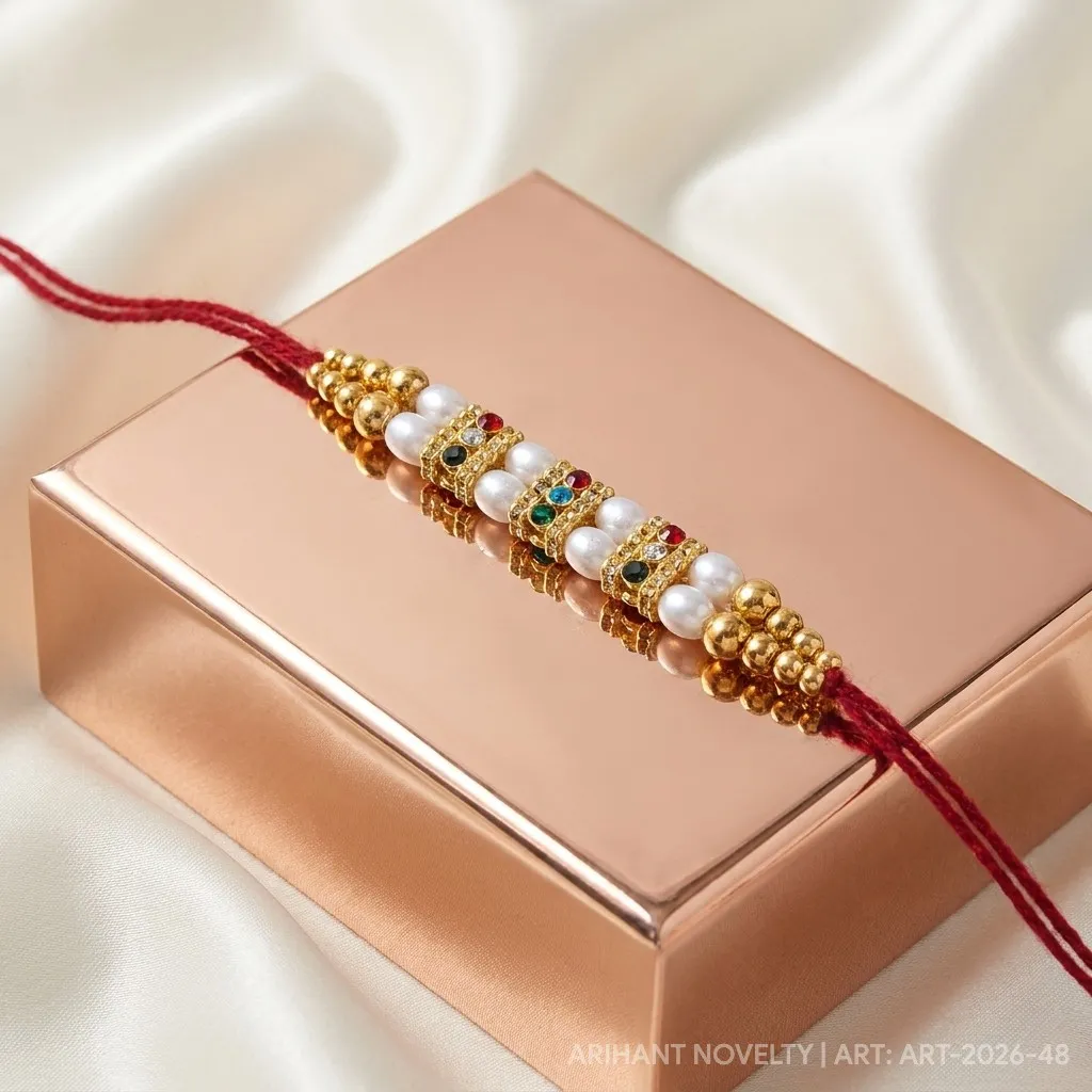 Multi-Gem Pearl Strand Rakhi view 2