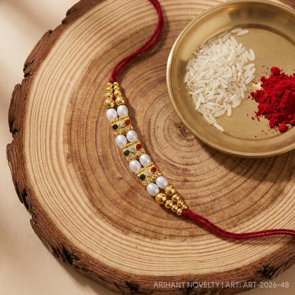 Multi-Gem Pearl Strand Rakhi view 3
