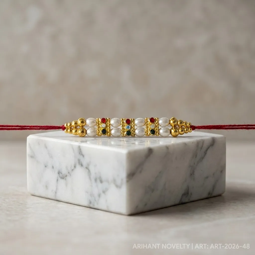 Multi-Gem Pearl Strand Rakhi view 4