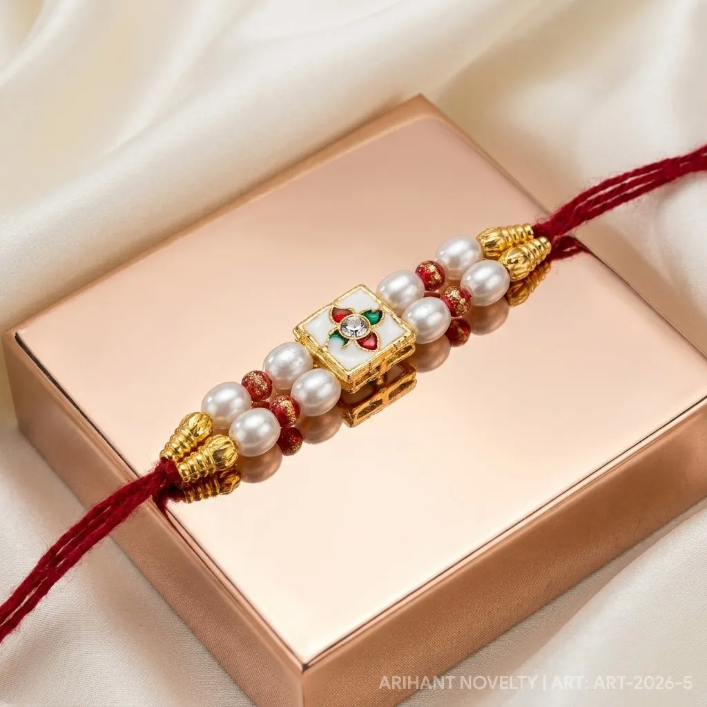 Pearl & Kundan Square Rakhi view 2
