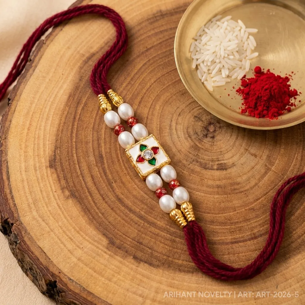 Pearl & Kundan Square Rakhi view 3