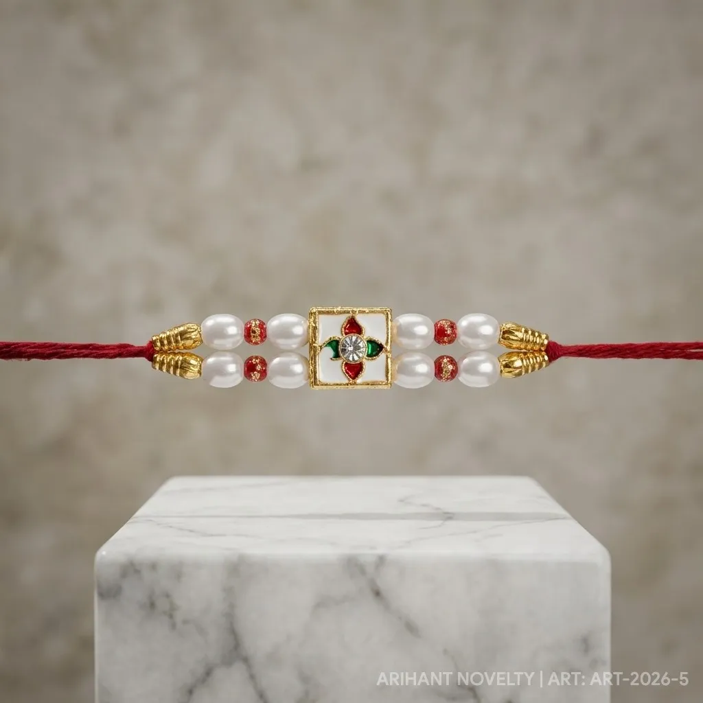 Pearl & Kundan Square Rakhi view 4