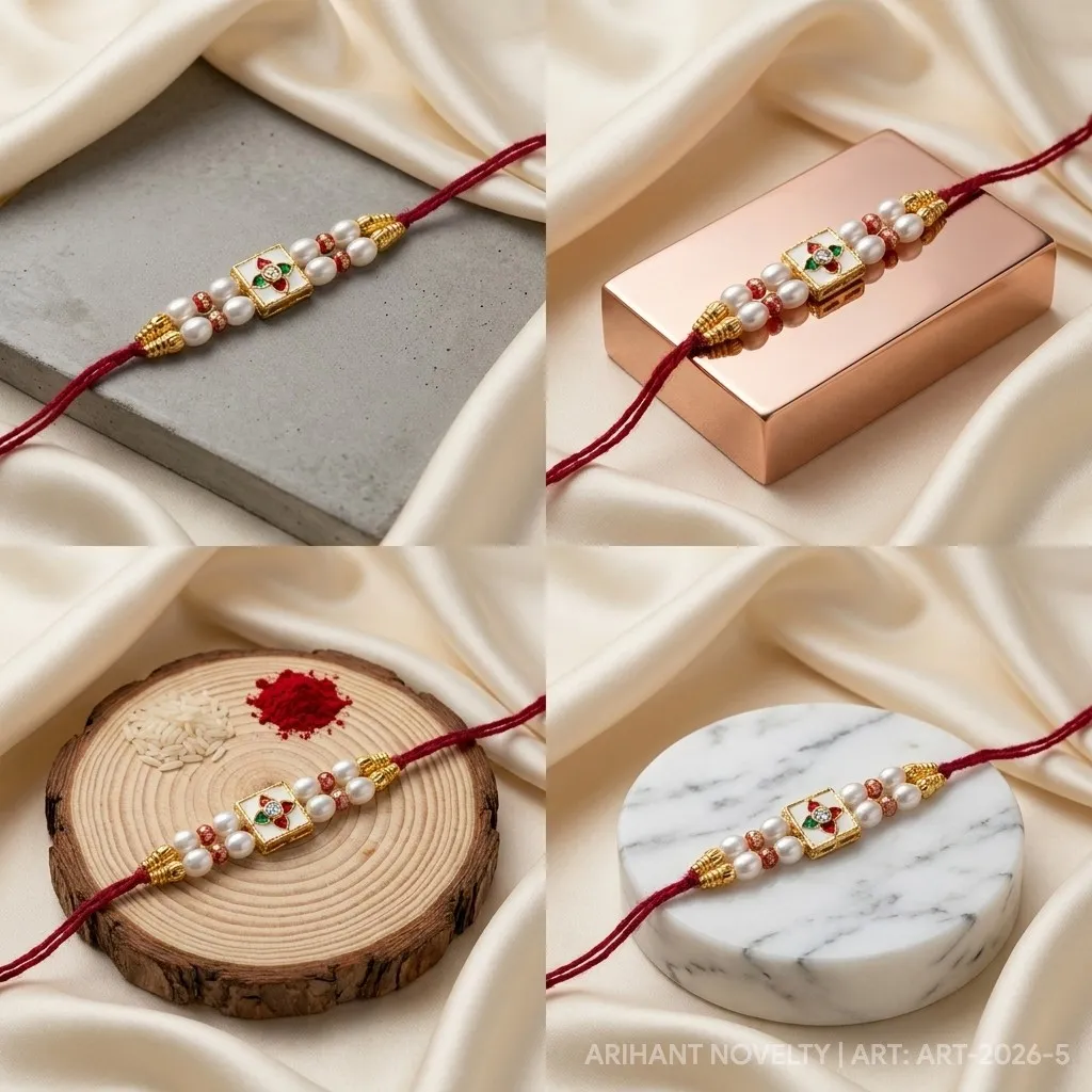 Pearl & Kundan Square Rakhi view 5