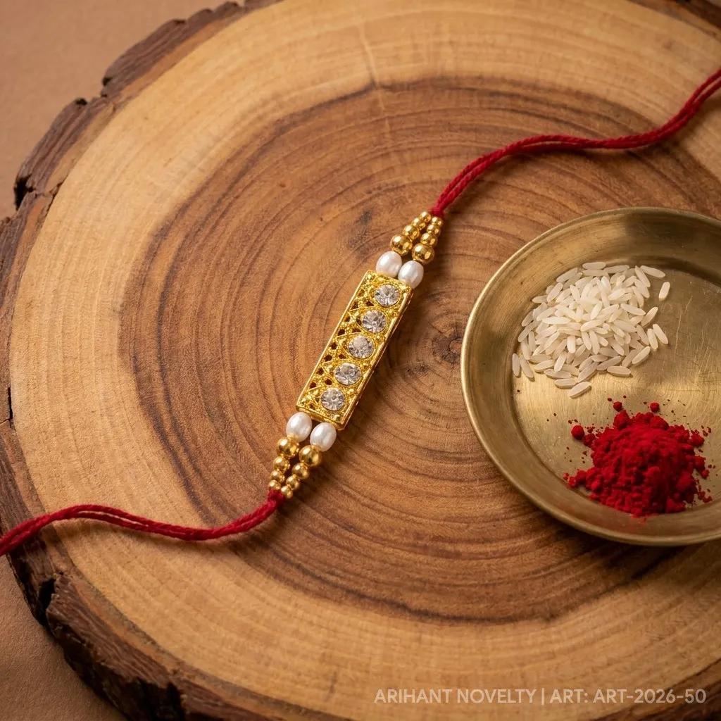 CZ Bar Filigree Pearl Rakhi view 3