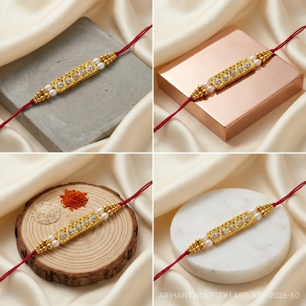 CZ Bar Filigree Pearl Rakhi view 5