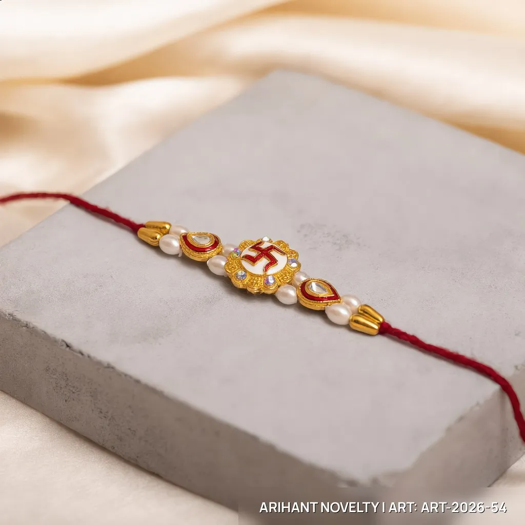 White Swastik Flower Medallion – handmade Traditional rakhi from Bikaner by Arihant Novelty