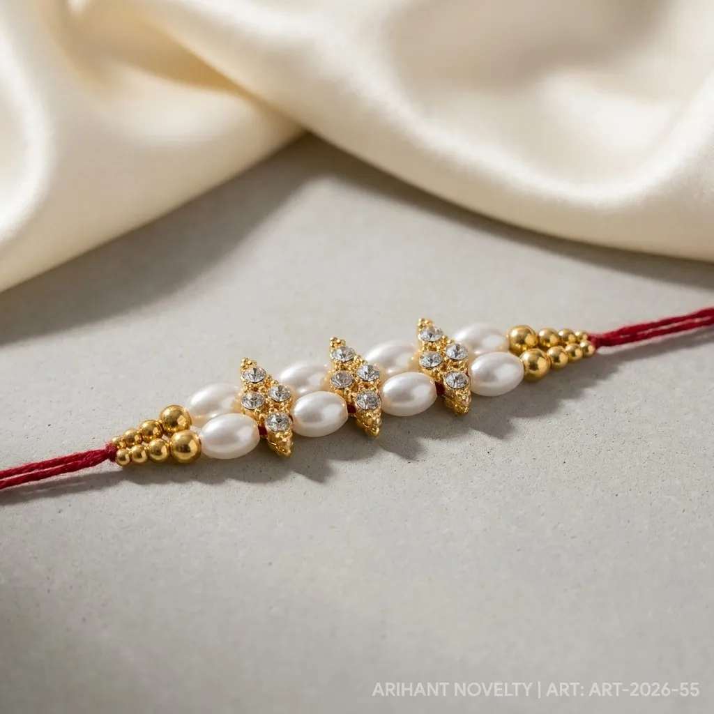 CZ Cluster Pearl Rakhi – handmade Kundan rakhi from Bikaner by Arihant Novelty